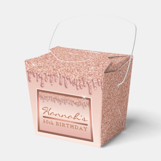 バラ金ゴールドスパークルグリッタードリップ誕生日ギフトボックス フェイバーボックス (正面サイド)