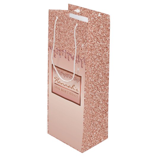 バラ金ゴールドスパークルグリッタードリップ誕生日ギフトボックス ワインギフトバッグ (正面アングル)