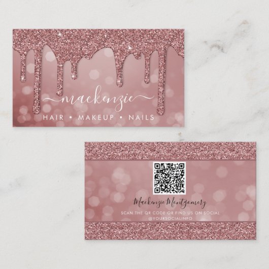 バラ金ゴールドスパークルグリッタードリップ《写真》ぼけ味QRコード 名刺 (正面/裏面)