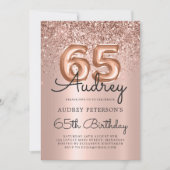 バラ金ゴールドスパークルグリッターバルーン65誕生日 招待状 (正面)