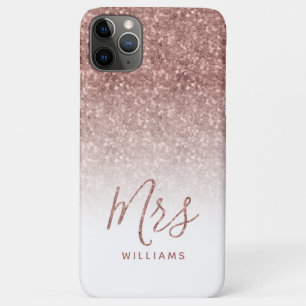 バラ金ゴールドスパークルグリッターパーソナライズされたミセス・ブライド iPhone 11 PRO MAXケース