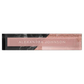 バラ金ゴールドスパークルグリッターフォイルと黒大理石 デスクネームプレート (正面)