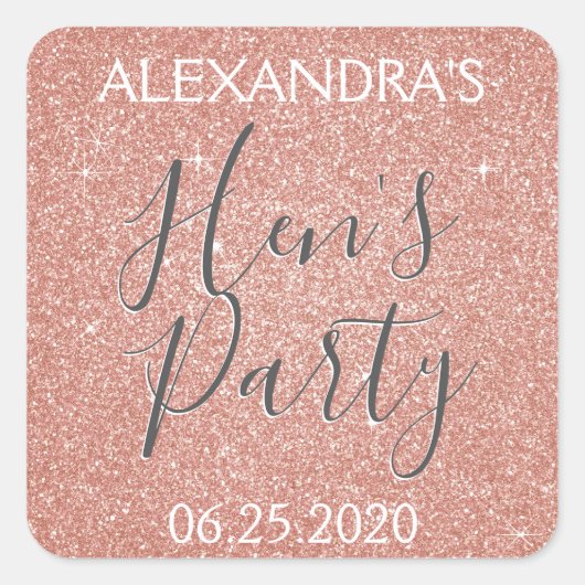 バラ金ゴールドスパークルグリッターヘンズパーティー スクエアシール (正面)