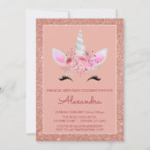 バラ金ゴールドスパークルグリッターマジカルユニコーン誕生日 招待状 (裏面)