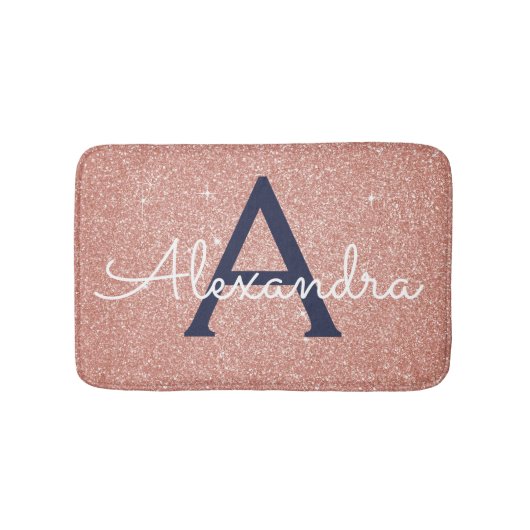バラ金ゴールドスパークルグリッターモノグラムネーム&イニシャル バスマット (正面)