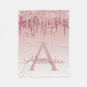 バラ金ゴールドスパークルグリッターモノグラムネーム&イニシャル フリースブランケット (正面)