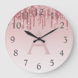 バラ金ゴールドスパークルグリッターモノグラムネーム&イニシャル ラージ壁時計