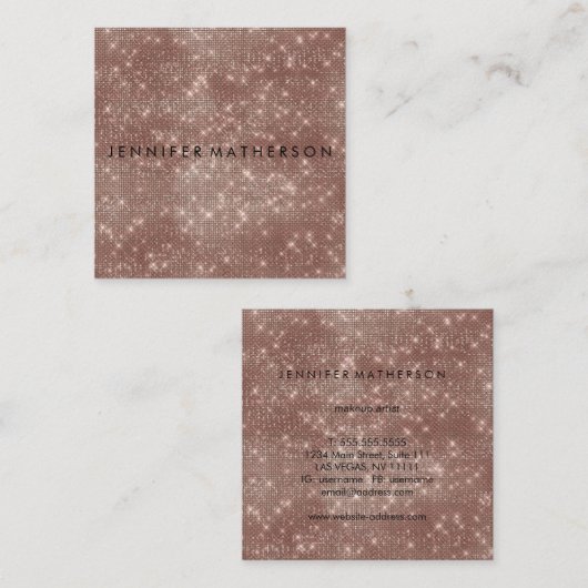 バラ金ゴールドスパークルグリッター美しいスタイリスト スクエア名刺 (正面/裏面)