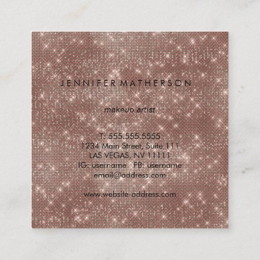 バラ金ゴールドスパークルグリッター美しいスタイリスト スクエア名刺 (裏面)