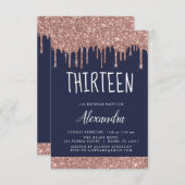 バラ金ゴールドスパークルグリッター13th十三誕生日 招待状 (正面/裏面)