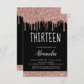 バラ金ゴールドスパークルグリッター13th十三誕生日 招待状 (正面/裏面)