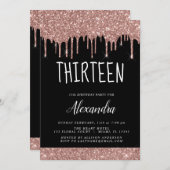 バラ金ゴールドスパークルグリッター13th十三誕生日 招待状 (正面/裏面)