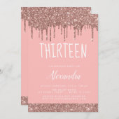 バラ金ゴールドスパークルグリッター13th十三誕生日 招待状 (正面/裏面)