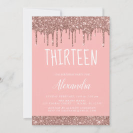 バラ金ゴールドスパークルグリッター13th十三誕生日 招待状