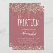 バラ金ゴールドスパークルグリッター13th十三誕生日 招待状 (正面/裏面)