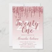 バラ金ゴールドスパークルグリッター21st誕生日パーティー 招待状 (正面)