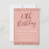 バラ金ゴールドスパークルグリッター40th誕生日パーティー 招待状 (裏面)