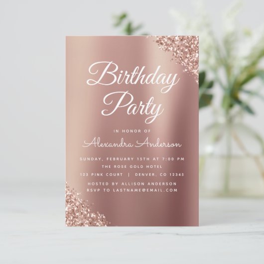 バラ金ゴールドスパークルグリッターanyエイジ誕生日 招待状 (スタンド正面)