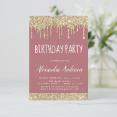 バラ金ゴールドスパークルグリッターanyエイジ誕生日 招待状 (スタンド正面)