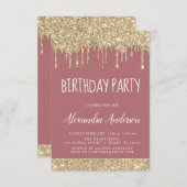 バラ金ゴールドスパークルグリッターanyエイジ誕生日 招待状 (正面/裏面)