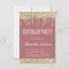 バラ金ゴールドスパークルグリッターanyエイジ誕生日 招待状