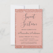 バラ金ゴールドスパークルグリッターSweet sixteen誕生日 招待状 (裏面)