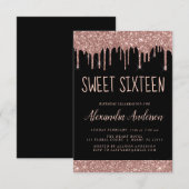 バラ金ゴールドスパークルグリッターSweet sixteen誕生日 招待状 (正面/裏面)