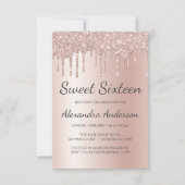 バラ金ゴールドスパークルグリッターSweet sixteen誕生日 招待状 (正面)
