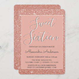 バラ金ゴールドスパークルグリッターSweet sixteen誕生日 招待状