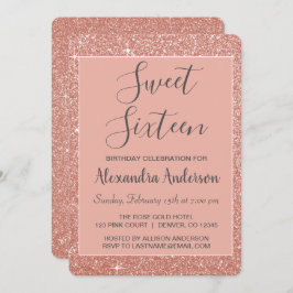 バラ金ゴールドスパークルグリッターSweet sixteen誕生日 招待状
