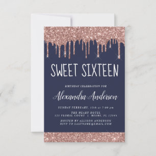 バラ金ゴールドスパークルグリッターSweet sixteen誕生日 招待状