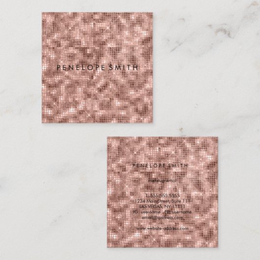 バラ金ゴールドスパークルタイル美しいスタイリスト スクエア名刺 (正面/裏面)