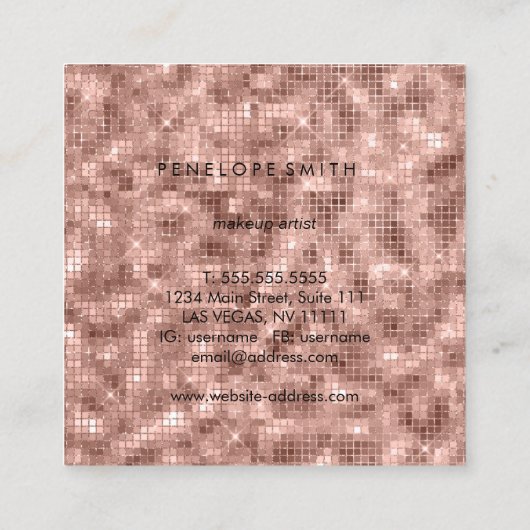 バラ金ゴールドスパークルタイル美しいスタイリスト スクエア名刺 (裏面)