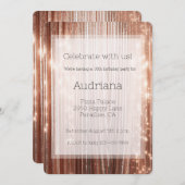 バラ金ゴールドスパークルタンストライプセル誕生日16th 招待状 (正面/裏面)