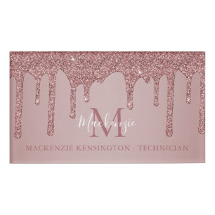 バラ金ゴールドスパークルドリッピンググリッターモノグラム 名札