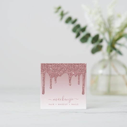 バラ金ゴールドスパークルドリッピンググリッターラグジュアリーグラデーションSq スクエア名刺 (スタンド正面)