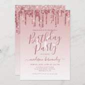 バラ金ゴールドスパークルドリッピンググリッター16誕生日 招待状 (正面/裏面)