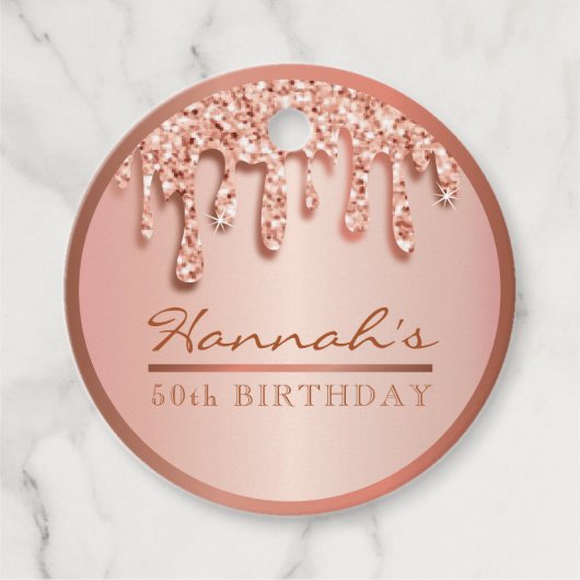 バラ金ゴールドスパークルドリッピードリップバースデーパーティギフト フェイバータグ (正面)