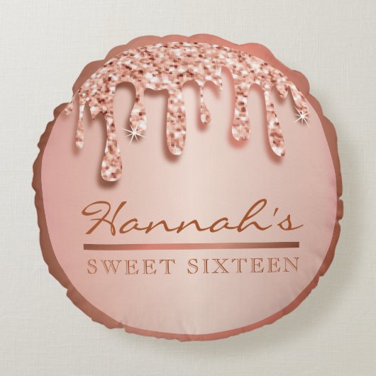 バラ金ゴールドスパークルドリッピーパーティースワッグ ラウンドクッション (正面)