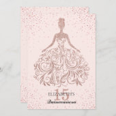 バラ金ゴールドスパークルドレスキンセアニラグリッターピンク 招待状 (正面/裏面)