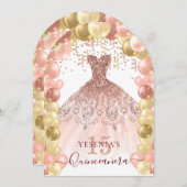 バラ金ゴールドスパークルドレスキンセアニラバルーンアーチ 招待状 (正面/裏面)