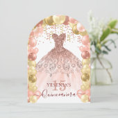 バラ金ゴールドスパークルドレスキンセアニラバルーンアーチ 招待状 (スタンド正面)