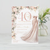 バラ金ゴールドスパークルドレスフローラ40th誕生日パーティー 招待状 (スタンド正面)