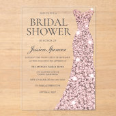 バラ金ゴールドスパークルドレスブライダルシャワー アクリル招待状 (正面)