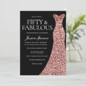 バラ金ゴールドスパークルドレスブラック50thバースデーパーティー 招待状 (スタンド正面)