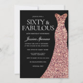 バラ金ゴールドスパークルドレスブラック60thバースデーパーティー 招待状 (正面)