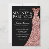 バラ金ゴールドスパークルドレスブラック70thバースデーパーティー 招待状 (正面)
