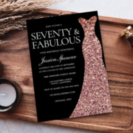 バラ金ゴールドスパークルドレスブラック70thバースデーパーティー 招待状