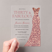 バラ金ゴールドスパークルドレス女性30th誕生日パーティー アクリル招待状 (インサイチュ (ポータブル))