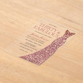 バラ金ゴールドスパークルドレス女性30th誕生日パーティー アクリル招待状 (レイダウン)